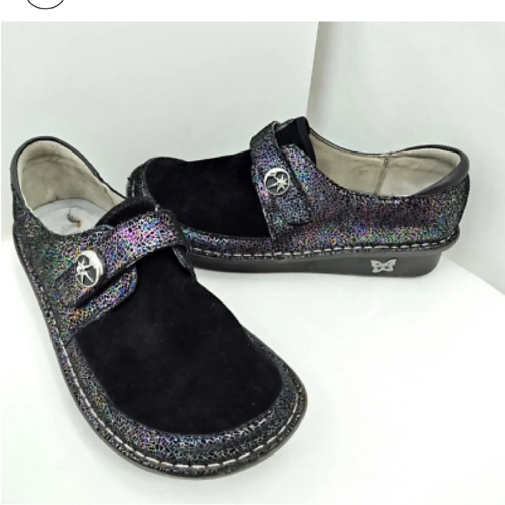Alegria Brenna Black Metallic Leather Mary Jane Clogs. Size 9. - Picture 2 of 6